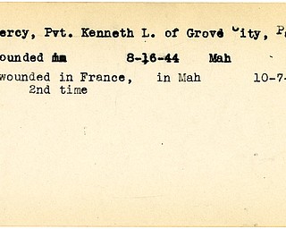 World War II, Vindicator, Kenneth L. Percy, Grove City, Pennsylvania, wounded, wounded second time, France, Mahoning, 1944