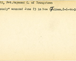World War II, Vindicator, Raymond C. Perkins, Youngstown, wounded, New Guinea, 1944