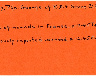 World War II, Vindicator, George Perry, Grove City, wounded, died of wounds, France, 1945, Mahoning, Trumbull