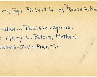 World War II, Vindicator, Robert L. Peters, Hubbard, wounded, Pacific, Mrs. Mary L. Peters, 1945, Mahoning, Trumbull