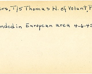 World War II, Vindicator, Thomas H. Peters, Volant, Pennsylvania, wounded, Europe, 1945, Mahoning, Trumbull