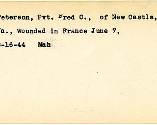 World War II, Vindicator, Fred C. Peterson, New Castle, Pennsylvania, wounded, France, 1944, Mahoning