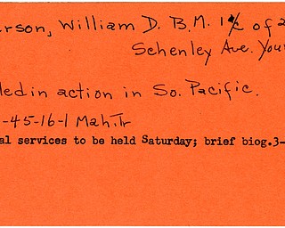 World War II, Vindicator, William D. Peterson, Youngstown, killed, South Pacific, funeral, 1945, 1949, Mahoning, Trumbull