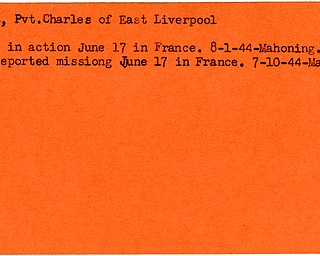 World War II, Vindicator, Charles Pethtel, East Liverpool, missing, killed, France, 1944, Mahoning