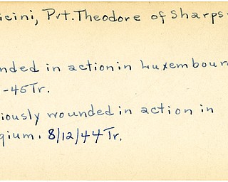 World War II, Vindicator, Theodore Petricini, Sharpsville, wounded, Belgium, wounded second time, Luxembourg, 1944, 1945, Trumbull