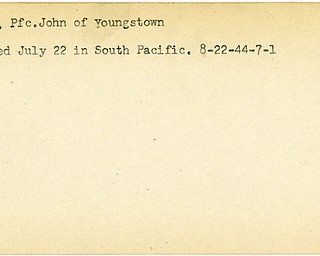 World War II, Vindicator, John Petro, Youngstown, wounded, South Pacific, 1944