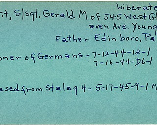 World War II, Vindicator, Gerald M. Pettit, Youngstown, prisoner, Germans, Germany, 1944, liberated, Stalag, 1945, Mahoning, Trumbull