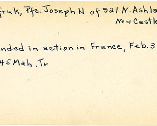 World War II, Vindicator, Joseph H. Pfeifruk, New Castle, wounded, France, 1945, Mahoning, Trumbull