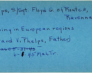 World War II, Vindicator, Floyd G. Phelps, Ravenna, missing, Europe, Edward V. Phelps, 1945, Mahoning, Trumbull