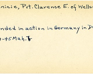 World War II, Vindicator, Clarence E. Phenicie, Wellsville, wounded, Germany, 1945, Mahoning, Trumbull