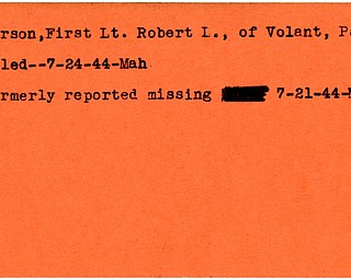 World War II, Vindicator, Robert L. Pherson, Volant, Pennsylvania, missing, killed, 1944, Mahoning, Trumbull