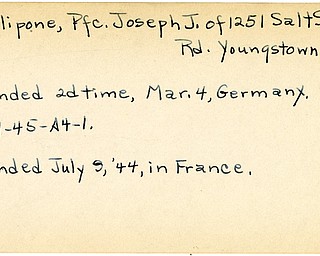 World War II, Vindicator, Joseph J. Phillipone, Youngstown, wounded, France, wounded second time, Germany, 1944, 1945