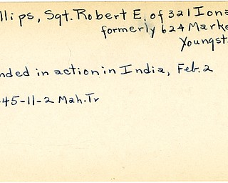 World War II, Vindicator, Robert E. Phillips, Youngstown, wounded, India, 1945, Mahoning, Trumbull