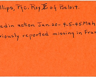 World War II, Vindicator, Roy E. Phillips, Beloit, missing, France, killed, 1945, Mahoning