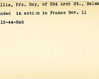 World War II, Vindicator, Roy Phillis, Salem, wounded, France, 1944, Mahoning