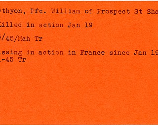 World War II, Vindicator, William Phythyon, Sharon, missing, France, killed, 1945, Mahoning, Trumbull