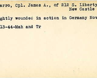 World War II, Vindicator, James A. Picarro, New Castle, wounded, Germany, 1944, Mahoning, Trumbull