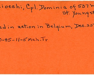 World War II, Vindicator, Dominic Picciocchi, Youngstown, killed, Belgium, 1945, Mahoning, Trumbull