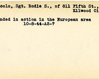 World War II, Vindicator, Rodie S. Piccolo, Ellwood City, wounded, Europe, 1944