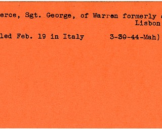 World War II, Vindicator, George Pierce, Warren, Lisbon, killed, Italy, 1944, Mahoning