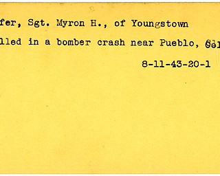 World War II, Vindicator, Myron H. Pifer, Youngstown, killed, Pueblo, Colo., 1943