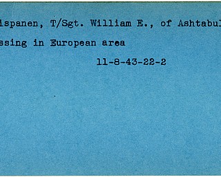 World War II, Vindicator, William E. Piispanen, Ashtabula, missing, Europe, 1943