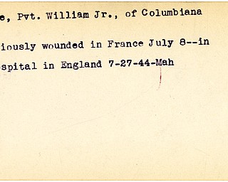 World War II, Vindicator, William Pine Jr., Columbiana, wounded, France, hospital, England, 1944, Mahoning