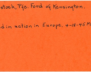 World War II, Vindicator, Ford Pingstock, Kensington, killed, Europe, 1945, Mahoning