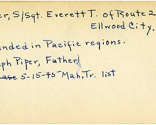 World War II, Vindicator, Everett J. Piper, Everett T. Piper, Ellwood City, wounded, Pacific, Joseph Piper, 1945, Mahoning, Trumbull