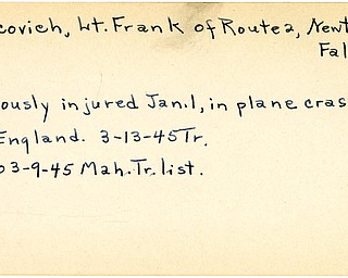 World War II, Vindicator, Frank Pitcovich, Newton Falls, injured plane crash, England, 1945, Mahoning, Trumbull