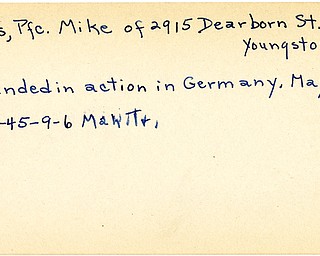 World War II, Vindicator, Mike Pitts, Youngstown, wounded, Germany, 1945, Mahoning, Trumbull