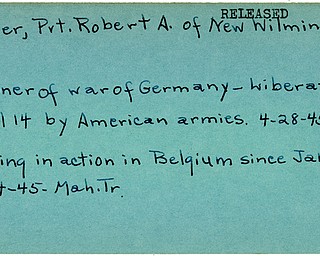 World War II, Vindicator, Robert A. Pitzer, New Wilmington, missing, Belgium, prisoner, Germany, liberated, 1945, Mahoning, Trumbull