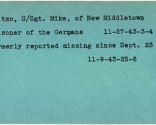 World War II, Vindicator, Mike Pitzo, New Middletown, missing, prisoner, Germans, Germany, 1943