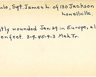 World War II, Vindicator, James L. Pitzulo, Lowelville, wounded, Europe, 1945, Mahoning, Trumbull