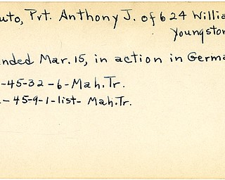 World War II, Vindicator, Anthony J. Pizzuto, Youngstown, wounded, Germany, 1945, Mahoning, Trumbull