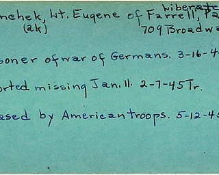 World War II, Vindicator, Eugene Planchek, Eugene Planchak, Farrell, Pennsylvania, missing, prisoner, Germans, Germany, liberated, 1945, Trumbull