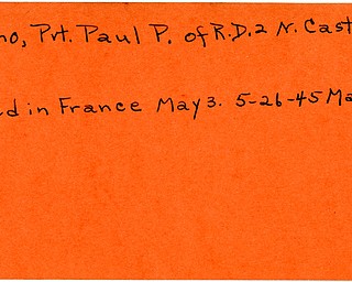 World War II, Vindicator, Paul P. Plano, New Castle, killed, France, 1945, Mahoning