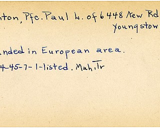 World War II, Vindicator, Paul L. Planton, Youngstown, wounded, Europe, 1945, Mahoning, Trumbull