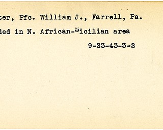 World War II, Vindicator, William J. Plaster, Farrell, Pennsylvania, wounded, North African - Sicilian, North Africa, Sicily, 1943