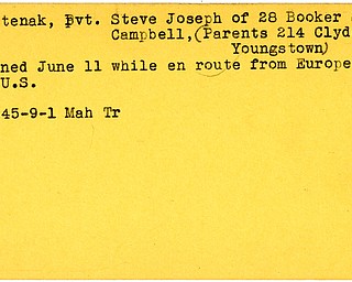 World War II, Vindicator, Steve Joseph Platenak, Campbell, Youngstown, drowned, died, Europe, 1945, Mahoning, Trumbull