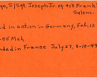World War II, Vindicator, Joseph Plegge Jr., Salem, wounded, France, killed, Germany, 1944, 1945, Mahoning
