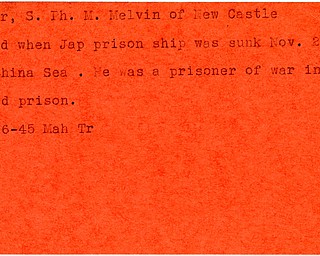 World War II, Vindicator, Melvin Pliler, New Castle, killed, Jap prison ship was sunk, prisoner, Japs, Japan, Japanese, Bilibid prison, China Sea, 1944, 1945, Mahoning, Trumbull