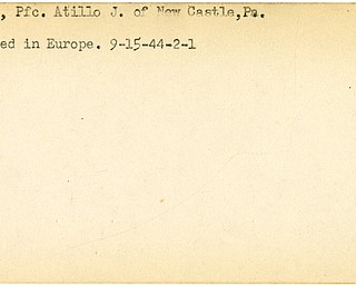 World War II, Vindicator, Atillo J. Plink, New Castle, Pennsylvania, wounded, Europe, 1944