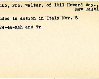 World War II, Vindicator, Walter Plonko, New Castle, wounded, Italy, 1944, Mahoning, Trumbull