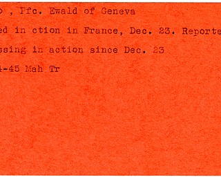 World War II, Vindicator, Ewald Ponto, Geneva, missing, killed, France, 1945, Mahoning, Trumbull