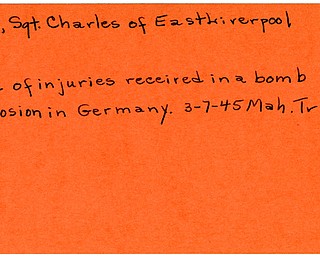World War II, Vindicator, Charles Poole, East Liverpool, died of injuries, wounded, killed, bomb explosion, Germany, 1945, Mahoning, Trumbull