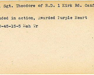 World War II, Vindicator, Theodore Popa, Canfield, wounded, Award, Purple Heart, 1945, Mahoning, Trumbull