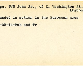World War II, Vindicator, John Pope Jr., Lisbon, wounded, Europe, 1944, Mahoning, Trumbull