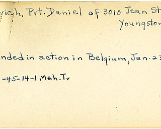 World War II, Vindicator, Daniel Popovich, Youngstown, wounded, Belgium, 1945, Mahoning, Trumbull