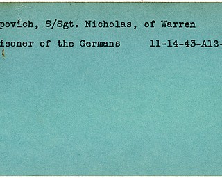 World War II, Vindicator, Nicholas Popovich, Warren, prisoner, Germans, Germany, 1943